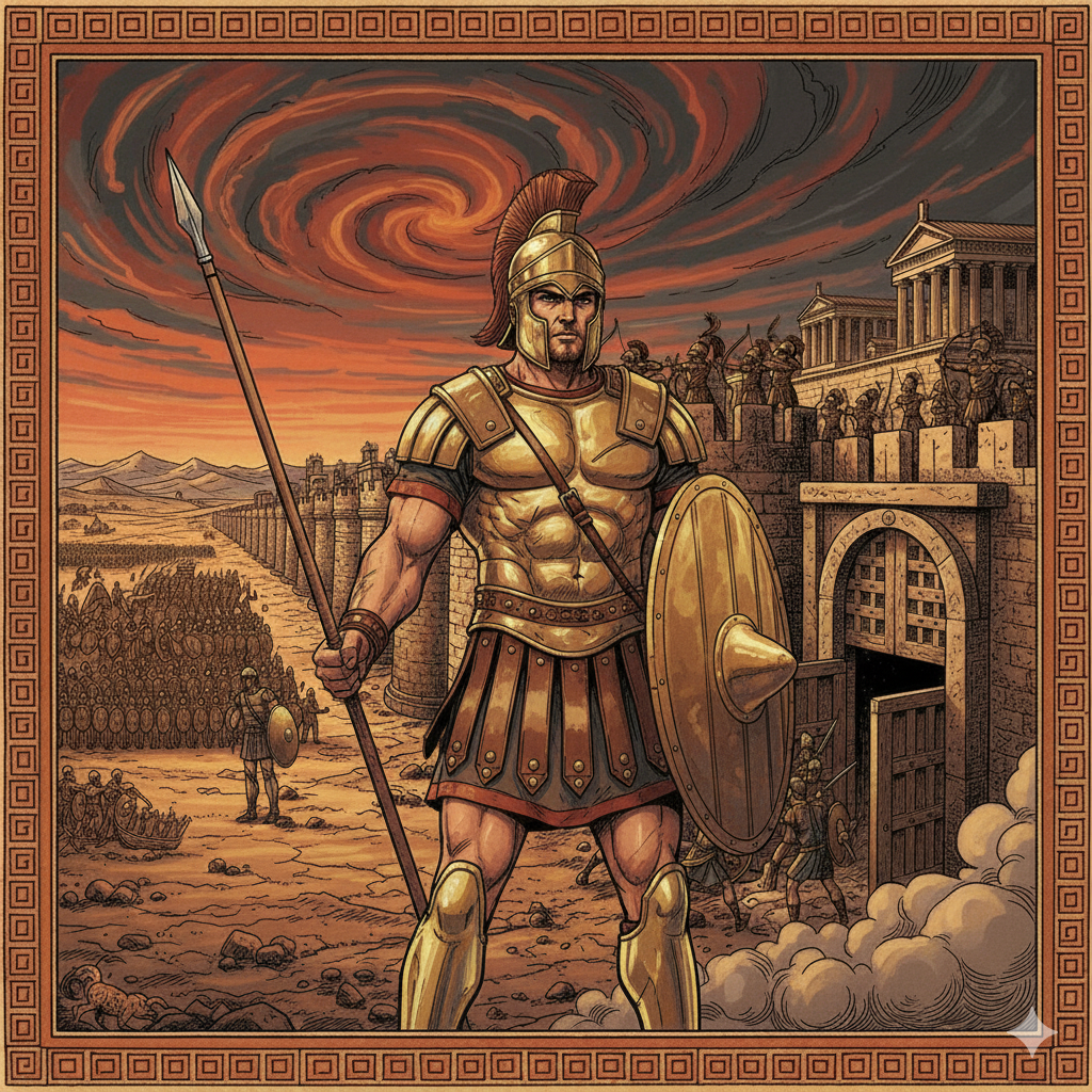 Hektor in volle wapenrusting